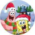 Kulatý jedlý obrázek na dort – SpongeBob, vánoční (žlutá, červená, modrá)