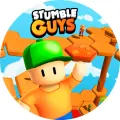 Kulatý jedlý obrázek na dort – Stumble Guys, kšiltovka na plošinách (modrá, zelená, žlutá)