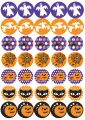 List jedlých koleček na cupcakes – Halloween, duchové, kočka a dýně na kolečkách (fialová, žlutá, černá)