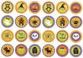List jedlých koleček na cupcakes – Halloween, medailonky s puntíky a vlnovkami (fialová, žlutá, zelená)