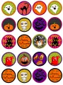 List jedlých koleček na cupcakes – Halloween, barevná kolečka s mumií a sovou (žlutá, fialová, černá)