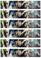 Obdélníkový jedlý papír k výřezu – Harry Potter, pruhy s filmovou koláží a Malfoy (modrá, černá, žlutá)