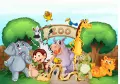 Obdélníkový jedlý obrázek na dort – ZOO, Safari (zelená, žlutá, modrá)