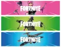 Obdélníkový jedlý obrázek na dort – Fortnite, tři barevné pruhy a kytaristka (růžová, zelená, modrá)