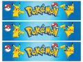 Obdélníkový jedlý obrázek na dort – Pokémon, pásy s Pikachu a Pokébally (modrá, žlutá, červená)