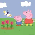 Obdélníkový jedlý obrázek na dort – Prasátko Peppa, Peppa a Tomík na paloučku (zelená, modrá, růžová)
