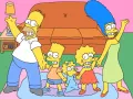 Obdélníkový jedlý obrázek na dort – Simpsonovi, mávající rodina před gaučem (žlutá, modrá, růžová)