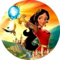 Kulatý jedlý obrázek na dort – Elena z Avaloru, princezna se žezlem a Skylar (červená, žlutá, modrá)