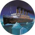 Kulatý jedlý obrázek na dort – Titanic (modrá, černá, fialová)