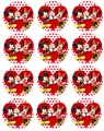 List jedlých koleček na cupcakes – Mickey a Minnie, Mickey s kyticí a srdce (červená, černá, bílá)
