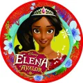 Kulatý jedlý obrázek na dort – Elena z Avaloru, portrét s korunkou v rámečku (červená, modrá, žlutá)