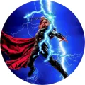 Kulatý jedlý obrázek na dort – Avengers, Thor a modré blesky z kladiva (modrá, červená, černá)