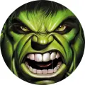 Kulatý jedlý obrázek na dort – Hulk, detailní tvář se zaťatými zuby (zelená, černá, bílá)