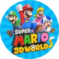 Kulatý jedlý obrázek na dort – Super Mario, skákající hrdinové na modrém pozadí (modrá, červená, zelená)