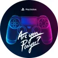 Kulatý jedlý obrázek na dort – PlayStation, Player (černá, modrá, fialová)