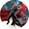 Kulatý jedlý obrázek na dort – Avengers, Thor s kladivem a červeným logem (červená, modrá, černá)