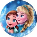 Kulatý jedlý obrázek na dort – Frozen, malé holčičky Anna a Elsa (modrá, tyrkysová, bílá)