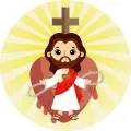 Kulatý jedlý obrázek na dort – Ježíš (žlutá, červená, bílá)