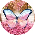 Kulatý jedlý obrázek na dort – Motýlek (růžová, modrá, hnědá)