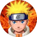 Kulatý jedlý obrázek na dort – Naruto, portrét v plamenech (žlutá, červená, modrá)