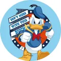 Kulatý jedlý obrázek na dort – Kačer Donald, Don't mess with this duck (modrá, bílá, žlutá)