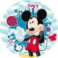 Kulatý jedlý obrázek na dort – Mickey Mouse, modré geometrické tvary a bubliny (modrá, červená, černá)