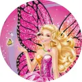 Kulatý jedlý obrázek na dort – Barbie, Motýl (růžová, žlutá, bílá)