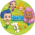Kulatý jedlý obrázek na dort – Bubble Guppies, kamarádi a zelené pozadí (zelená, modrá, růžová)