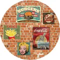 Kulatý jedlý obrázek na dort – Fast food (červená, hnědá, žlutá)