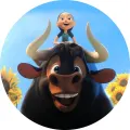 Kulatý jedlý obrázek na dort – Býk Ferdinand (modrá, černá, žlutá)