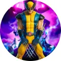 Kulatý jedlý obrázek na dort – Fortnite, Wolverine s drápy a blesky (žlutá, modrá, fialová)