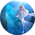 Kulatý jedlý obrázek na dort – Frozen, Elsa jedoucí na vodním koni (modrá, bílá, tyrkysová)