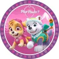 Kulatý jedlý obrázek na dort – Paw Patrol, Skye a Everest s Pup Power! (růžová, fialová, tyrkysová)