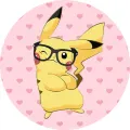 Kulatý jedlý obrázek na dort – Pokémon, Pikachu s brýlemi a srdíčky (žlutá, růžová, černá)