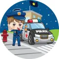 Kulatý jedlý obrázek na dort – Policie, Policista (modrá, černá, bílá)
