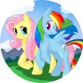 Kulatý jedlý obrázek na dort – Můj malý pony, Rainbow Dash a Fluttershy (modrá, žlutá, růžová)
