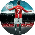 Kulatý jedlý obrázek na dort – Ronaldo, Manchester United: Pohled zezadu (červená, modrá, bílá)