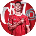 Kulatý jedlý obrázek na dort – Ronaldo, Manchester United: Ruka na znaku CR7 (červená, bílá)