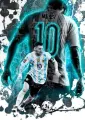 Obdélníkový jedlý obrázek na dort – Lionel Messi, modrobílý dres a neonové blesky (modrá, tyrkysová, bílá)