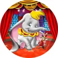Kulatý jedlý obrázek na dort – Slůně, cirkus (červená, žlutá, šedá)