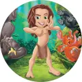 Kulatý jedlý obrázek na dort – Tarzan (zelená, hnědá, žlutá)