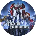 Kulatý jedlý obrázek na dort – Transformers, Optimus Prime, Bumblebee a blesky (modrá, červená, šedá)