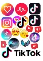 Obdélníkový jedlý papír k výřezu – Sociální sítě, TikTok loga a emotikony (černá, tyrkysová, růžová)