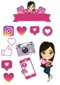 Obdélníkový jedlý papír k výřezu – Sociální sítě, dívka, fotoaparát a banner (růžová, fialová, bílá)