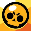 Kulatý jedlý obrázek na dort – Brawl Stars, žlutá lebka s paprsky (žlutá, černá)