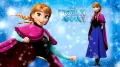 Obdélníkový jedlý obrázek na dort – Frozen, Anna v plášti a Olaf ve vločkách (modrá, fialová, bílá)