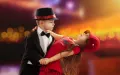 Obdélníkový jedlý obrázek na dort – Dětský párek, Tanec (červená, černá, žlutá)
