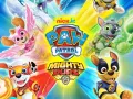 Obdélníkový jedlý obrázek na dort – Paw Patrol, Mighty Pups se superschopnostmi (modrá, červená, žlutá)