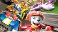Obdélníkový jedlý obrázek na dort – Paw Patrol, závodní Marshall, Chase a Rubble (červená, modrá, žlutá)