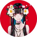 Kulatý jedlý obrázek na dort – Anime, Dívka s květy na červeném pozadí (červená, černá, bílá)